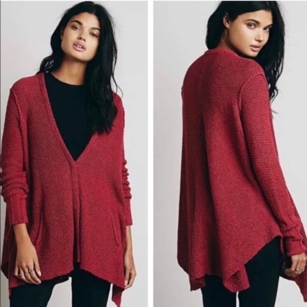 MOVING SALE
 🚨 Free People Shark Bite Hem Burnt Orange Cardigan Snap Buttons  XS